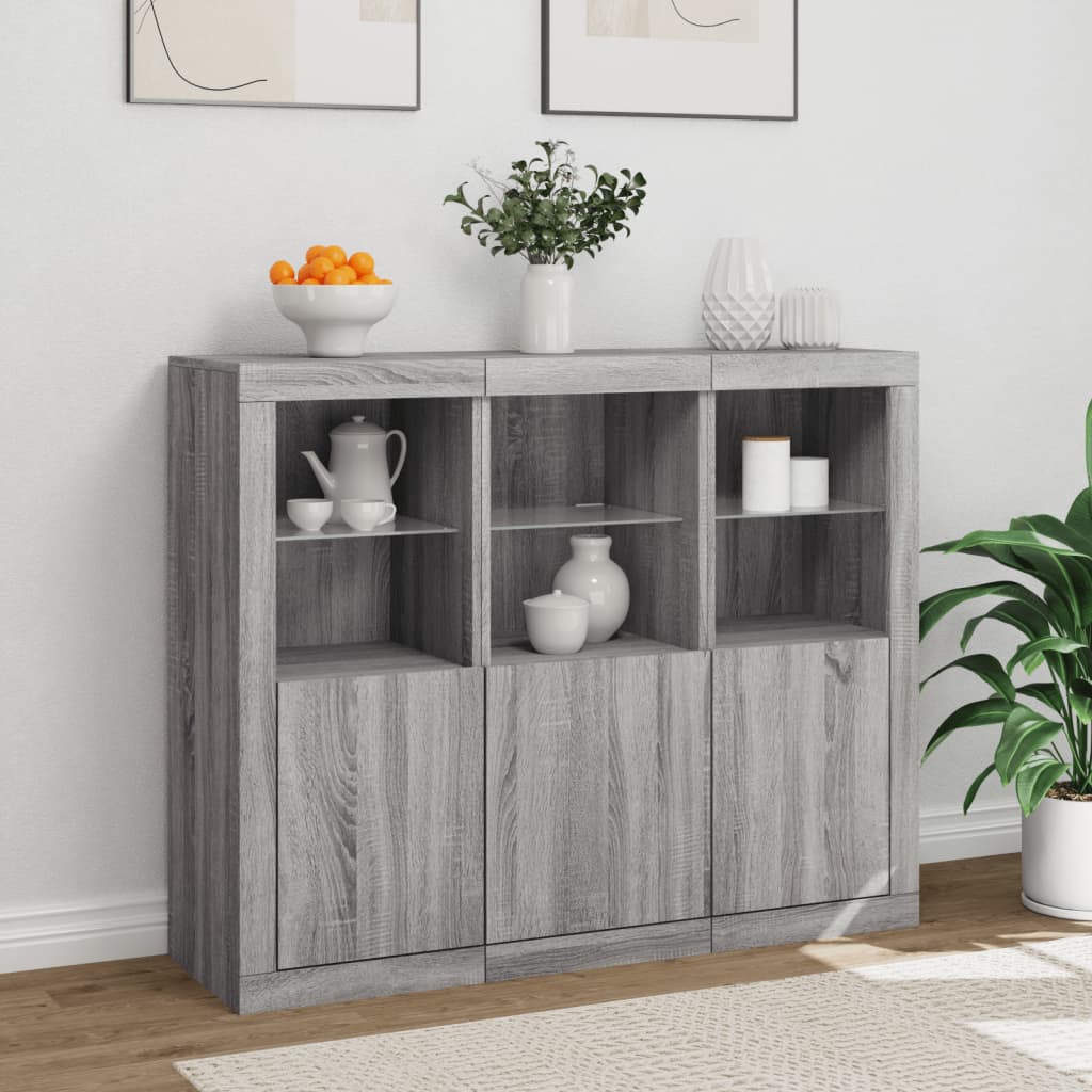 Sideboards with LED Lights 3 pcs Grey Sonoma Engineered Wood
